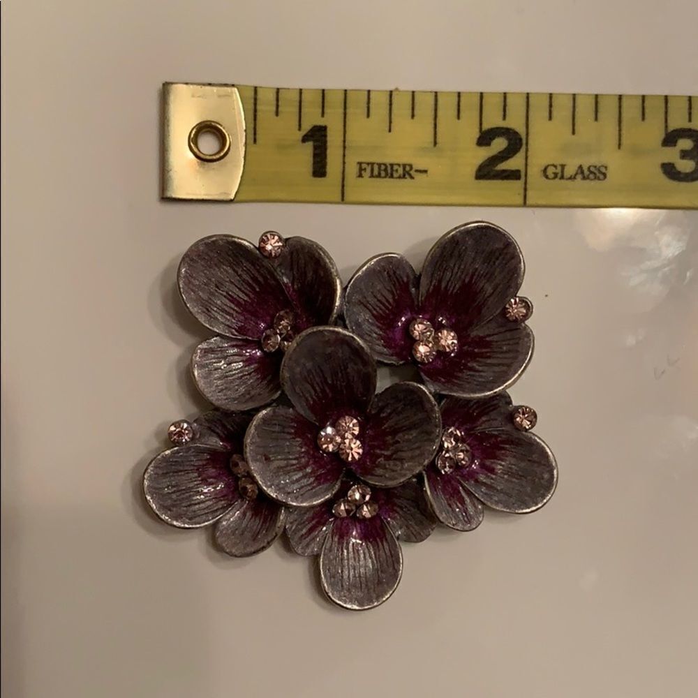 Vintage gray & purple enamel brooch/pink stones